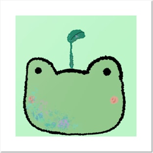 Frog with plant sprout Posters and Art